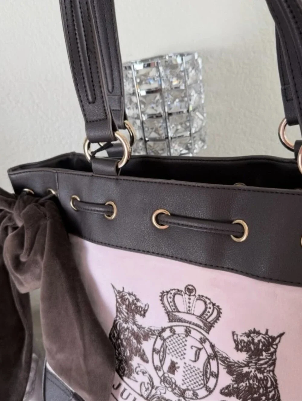 Juicy Couture Pink Tote with Brown Trim and Gold Charm